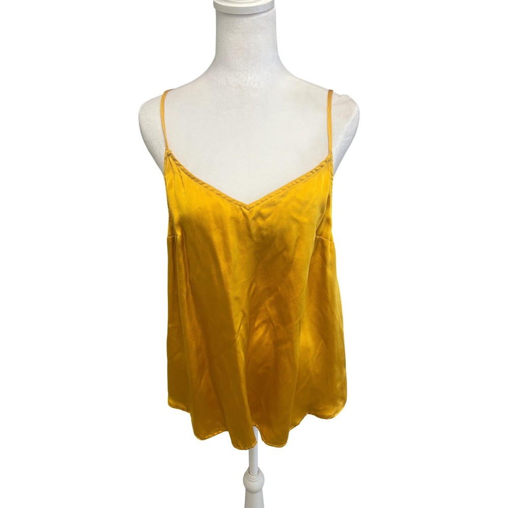 Floreat Anthropologie Cami Women Top Mustard Yellow Silk Sz L Satin V-Neck Boho
